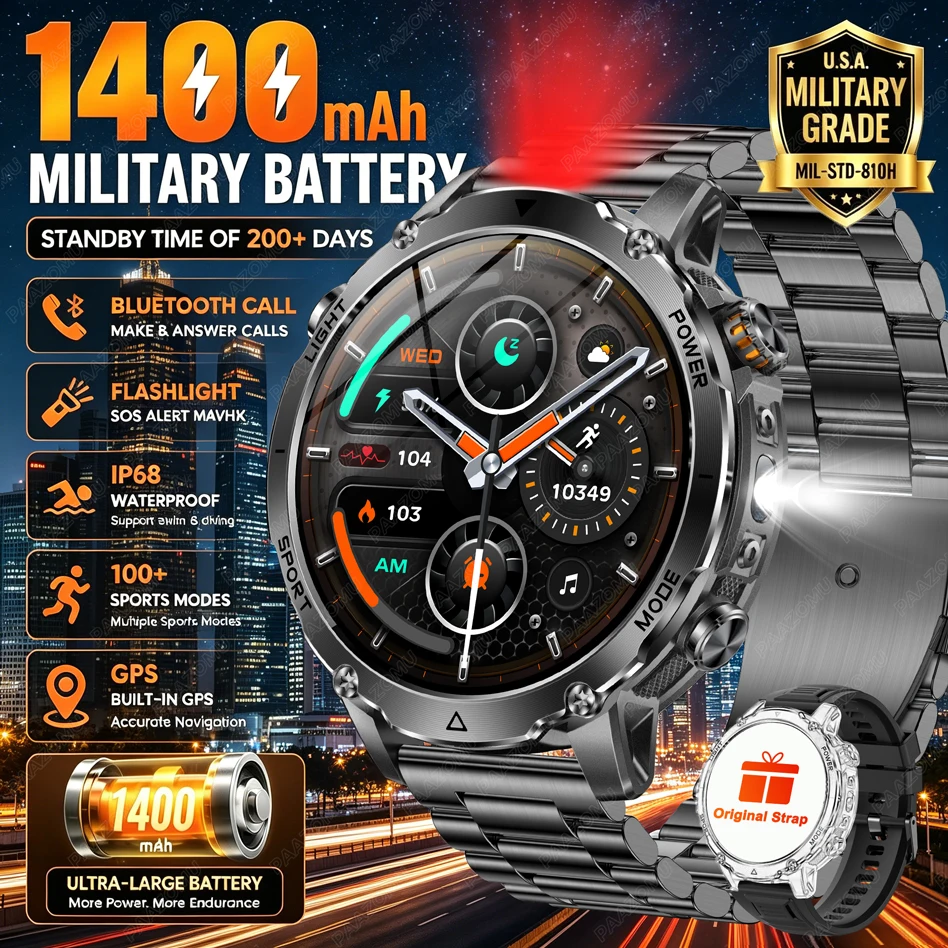 Smartwatch Branded Watches For Men - ساعة ذكية للرجال ببطارية كبيرة 1400