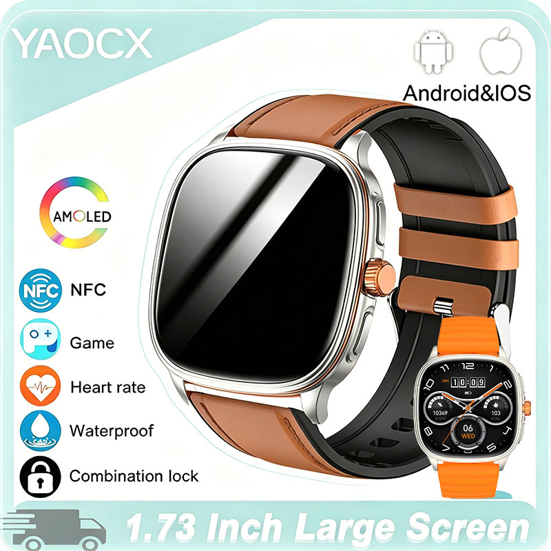 Smartwatch Square Watches For Men - ساعة ذكية YAOCX HK73 AMOLED للرجال