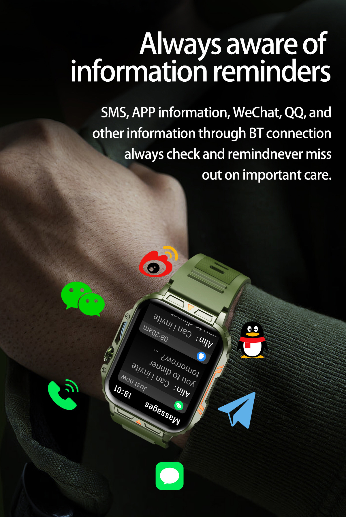 ساعة ذكية عسكرية خارجية للرجال - مراجعة Smartwatch Square Watches For Men وسعره