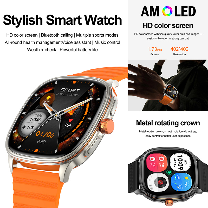 ساعة ذكية YAOCX HK73 AMOLED لل - مراجعة Smartwatch Square Watches For Men وسعره