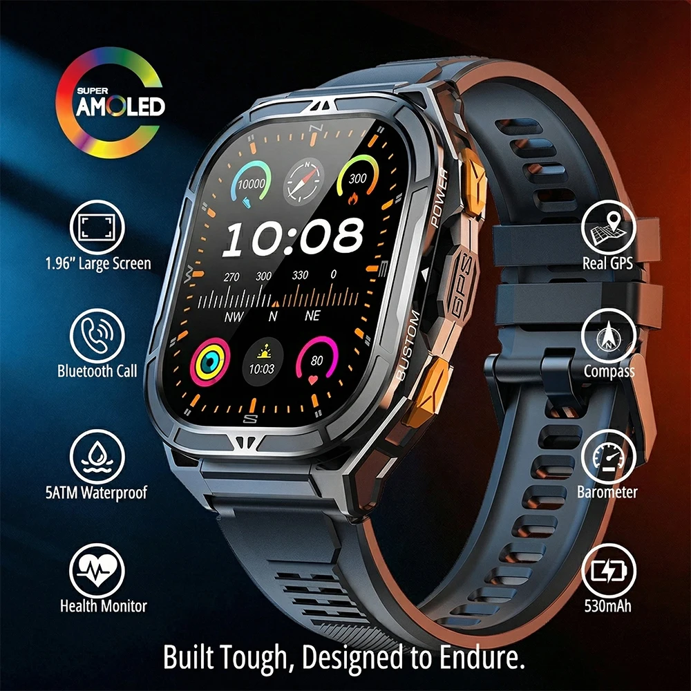 ساعة ذكية فاخرة بشاشة AMOLED م - مراجعة Smartwatch Square Watches For Men وسعره