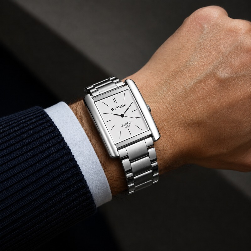 ساعة رجالية فاخرة من الفولاذ ا - مراجعة Smartwatch Square Watches For Men وسعره